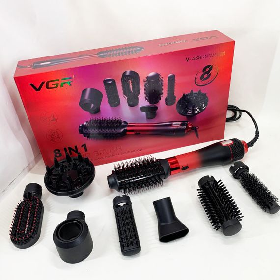 Фен-щетка стайлер VGR 8 в 1 V-488. Цвет: красный | Зображення 2