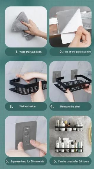 Настенная двухуровневая полка металлическая, самоклеящаяся для ванной комнаты, душевой. | Зображення 3