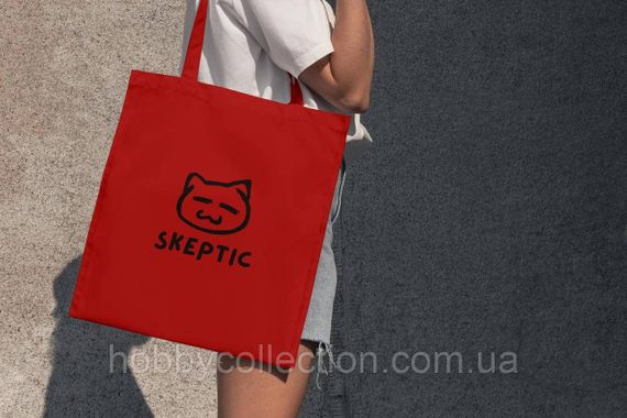 Сумка шопер із принтом "Skeptic" Червона | Зображення 1