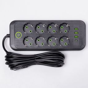 Мережевий фільтр 2.8 м подовжувач на 8 розеток з 3 USB 1 Type-C та кнопкою відключення F20U Чорний HP-5-28