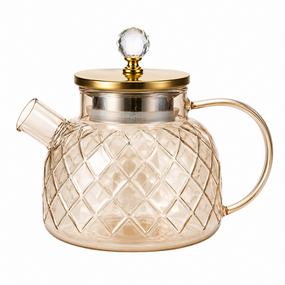 Термостойкий стеклянный чайник Amber Crystal GK-5502 1л декоративный рельефный дизайн Янтарный перламутр