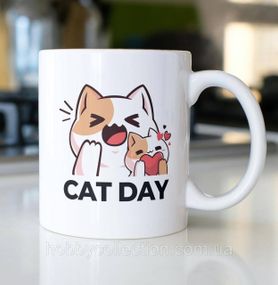 Кружка з принтом "Cat Day" 330 мл Біла