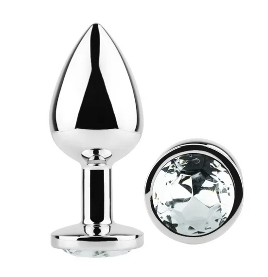 Анальна пробка із кристалом EGZO - Silver Round Plug Clear size S Sex Aura | Зображення 1