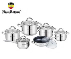 Набор посуды Haus Roland HR101-2,12 предметов из нержавеющей стали: кастрюли 1,9/2,7/3,6/6,1 л, ковш 1,9 л, сковорода 2,9 л (HR101