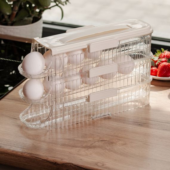 Лоток для яєць у холодильник на 3 яруси 32х10х18.5 см Бежевий HP-27-15 | Зображення 1