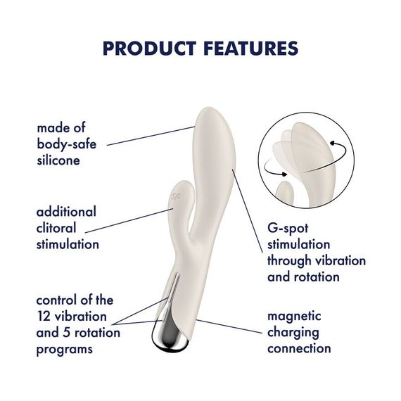 Вібратор-кролик з ротацією Satisfyer Spinning Rabbit 1 Beige, 3 мотори | Зображення 6