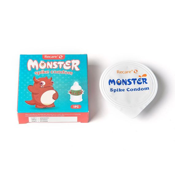 Насадка на член Recare Pink Monster Spike Condom (презерватив з кульками та вусиками), Червоний | Зображення 3