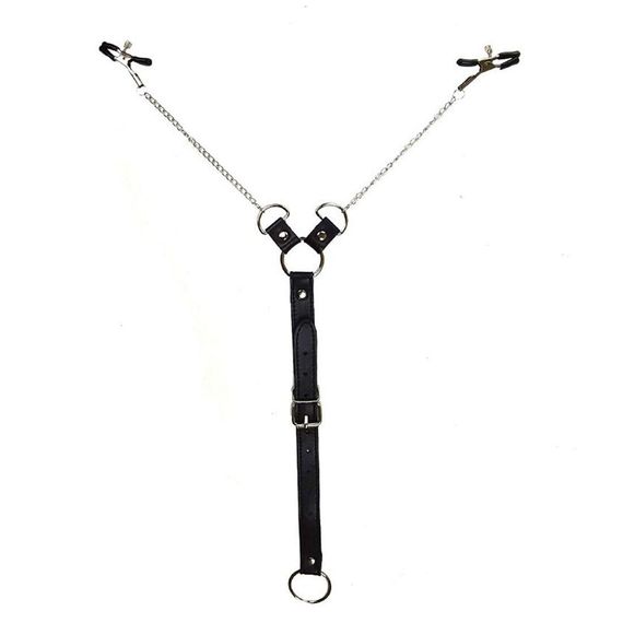 Зажимы для сосков с фиксацией на мошонке Nipple Clamps for Men, Эко кожа | Зображення 1