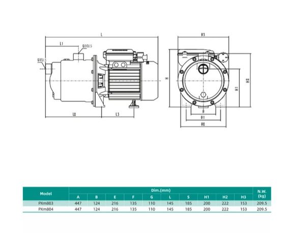 Відцентровий насос Shimge PXm804 багатоступеневий 1.5 кВт, Нmax 45 м, Qmax 233 л/хв | Зображення 2