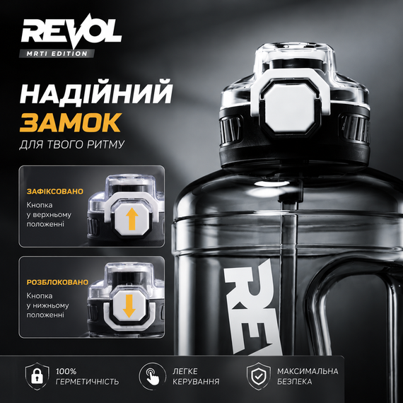Спортивная бутылка для воды REVOL MRTI 1.6 л (1600 мл) с соломинкой и ручкой, черная прозрачная, с защитой от протечек | Зображення 7