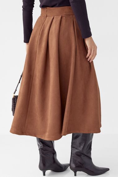 Замшева пишна спідниця довжини міді - коричневий цвет, M (є розміри) | Зображення 1