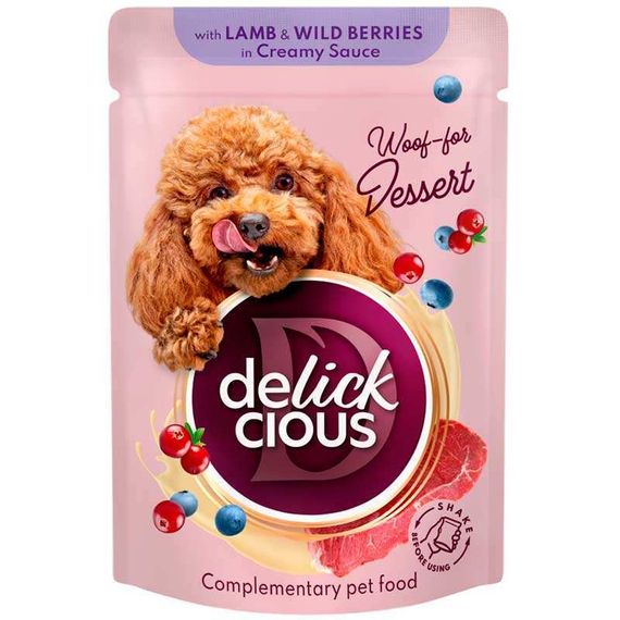 Вологий корм DELICKCIOUS™ пластівці з ягнятиною та лісовими ягодами у вершковому соусі для собак, 80 г