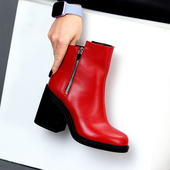 Люксовые красные ботильоны натуральная кожа на среднем каблуке 39