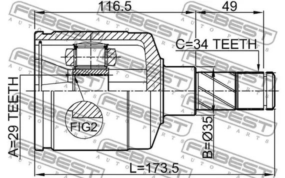 ШРКШ (ШРУС) внутрішній 29X35X34 CHEVROLET LACETTI, LEGANZA , FEBEST (1111ESP) | Зображення 1