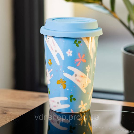 Порцелянаовий стакан із силіконовою кришкою та отвором для трубочки 420 мл Блакитний RX-N240546BL | Зображення 3