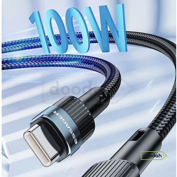 Кабель Type-C - Type-C Essager 20V, 5A 100W, Black - Fast Charge, 200 см (для заряджання та передачі даних) | Зображення 1