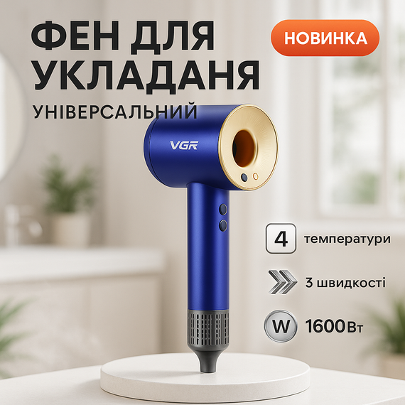 Фен з іонізацією для укладання VGR, Професійний фен для роботи Потужний універсальний PL-58