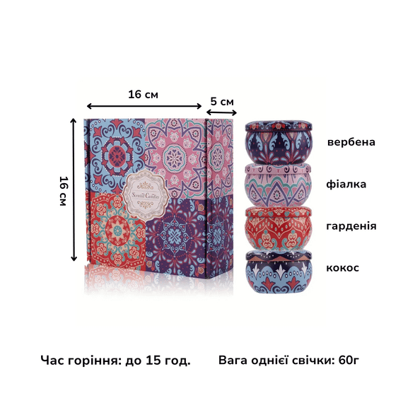 Набір №1 з 4 соєвих аромасвічок у подарунковій коробці, вага набору 240г Без бренду 58589-8 | Зображення 4