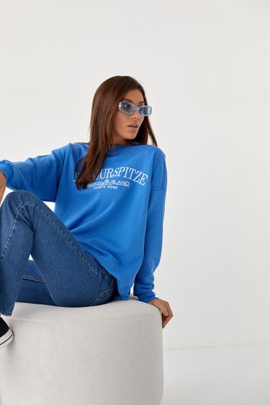 Женский свитшот свободного кроя с вышивкой - синий цвет, L (есть размеры) | Зображення 6