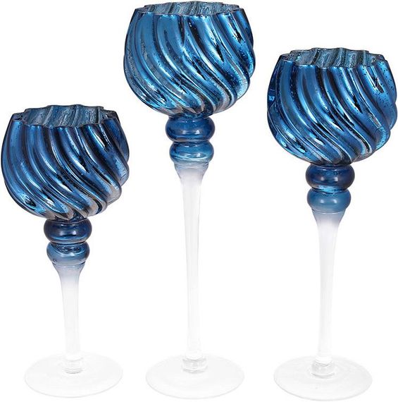 Секлянные подсвечники в наборе Кертин Blue 30см 35см 40см