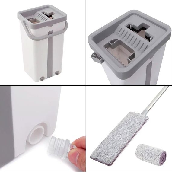 Швабра з відром 11 л, з автоматичним віджимом 2в1 Cleaning Mop + 2 насадки / Комплект для збирання / Швабра ледар для миття | Зображення 2