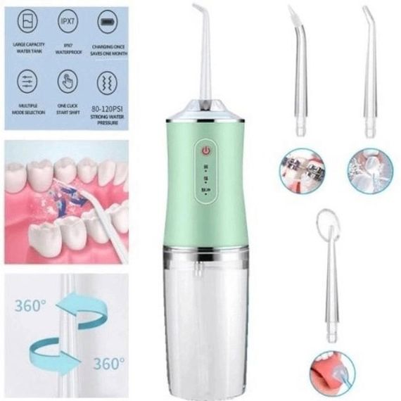 Іригатор для чищення зубів та порожнини рота Oral Irrigator з акумулятором та змінними насадками. Колір: зелений | Зображення 2