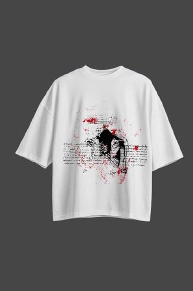 Oversize футболка з принтом Blood & Ink біла | Зображення 1