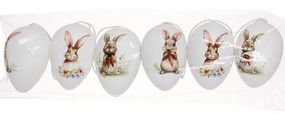 Великодній декоративний набір "Яйця" 6 підвісок, 4х6см пластик, білий з малюнком
