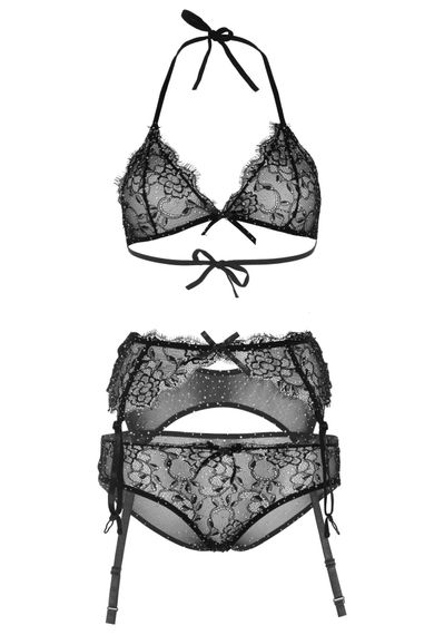 Кружевной комплект со стразами Leg Avenue Bright Lights Rhinestone S (трусики, бра, пояс для чулок) | Зображення 4