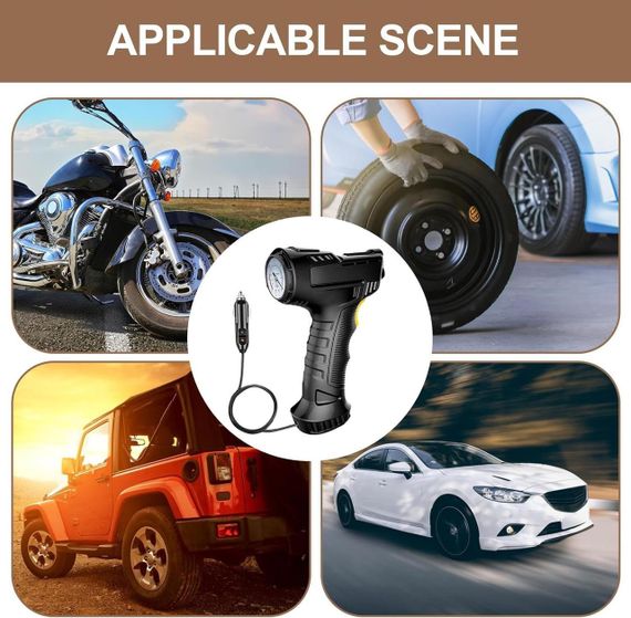 Портативний провідний компресор для шин 120 Вт, швидкий 12V насос, з манометром і LED-ліхтарем | Зображення 2