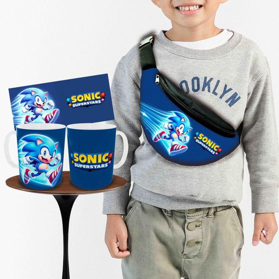 Набір: дитяча сумка-бананка+кружка Супер Сонік 32х15см, бананка для хлопчика через плече на подарунок (00976)
