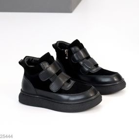 Крутые спортивные зимние черные ботинки натуральная кожа+замша на липучках 39