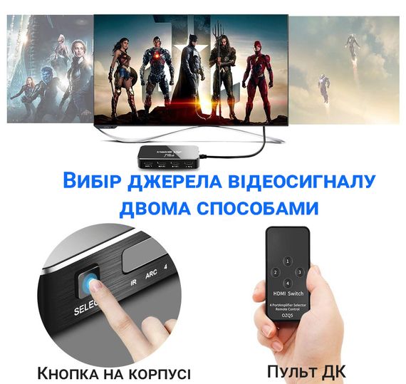 HDMI комутатор | світч на 4 порти Addap HVS-05, чотиринаправлений відео перемикач, 4К, Чорний | Зображення 6