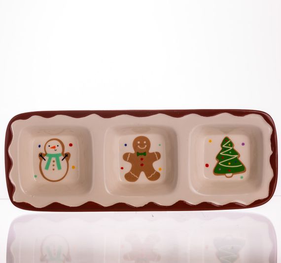 Менажниця порцелянова Merry Christmas на 3 секції 30×11×2.5 (см) прямокутна CR-1-41