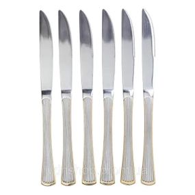 Набор столовых ножей 6 штук ножи сервировочные из нержавеющей стали 22.5 см Серебро с золотой обводкой HP-20-30