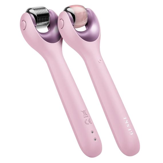 Электронный роллер для лица с микроиглами GESKE MicroNeedle Face Roller 9в1 gray, Розовый | Зображення 5