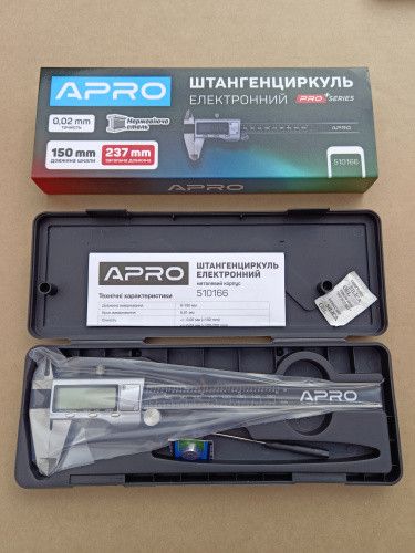 Штангенциркуль електронний 150 мм металевий корпус (батарея 1,5В) APRO