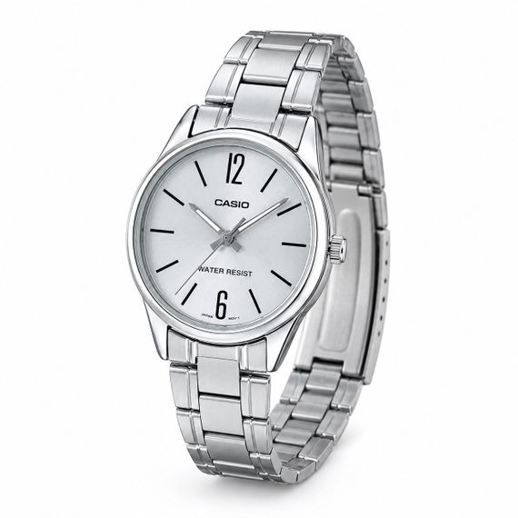 Жіночий годинник Casio LTP-V005D-7B з металевим браслетом та сріблястим циферблатом