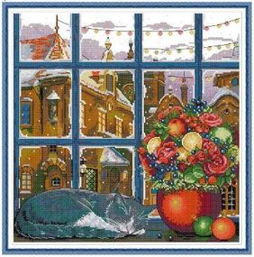 Набор для вышивания по нанесённой на канву схеме "Winter Dream". AIDA 14CT printed 41*41 см