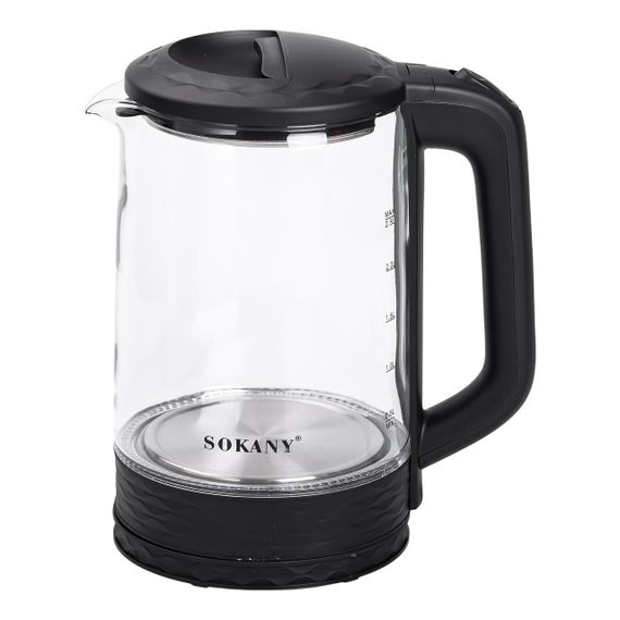 Електричний скляний чайник 2,5 л Sokany чайник дисковий для дому 1500 Вт