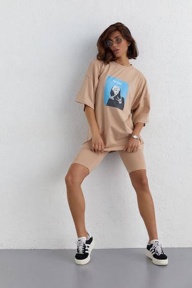 Костюм с футболкой oversize и велосипедками - кофейный цвет, L (есть размеры) | Зображення 6