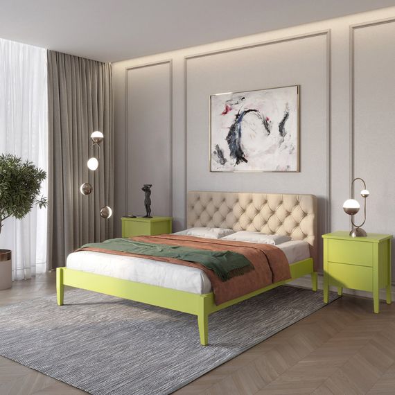 Односпальне дерев&#039;яне ліжко Mebigrand Рим ДК Лайм (S3050G70Y)/Аляска 23 (Бежевий) Б3 90х190 см