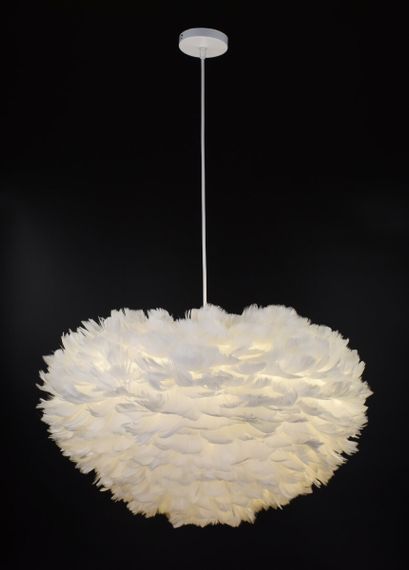 Люстра підвісна з пір'ям на 3 лампочки 26705 Білий 40-120х60х60 см. | Зображення 1