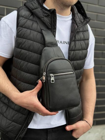 Шкіряна сумка-слінг, рюкзак через плече чорна TIDING BAG 3280 | Зображення 5