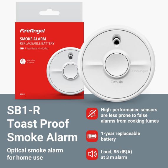 Димовий датчик FireAngel SB1-R – оптичний для дому з захистом від опіків, змінна батарея | Зображення 8