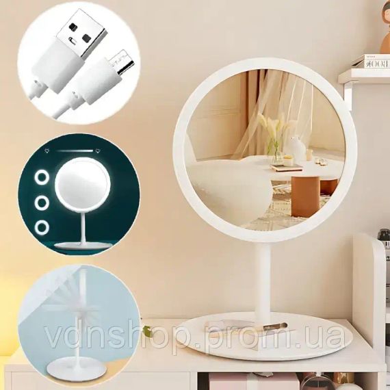 Дзеркало для макіяжу, дзеркало косметичне з LED з яскравим лід підсвічуванням, вбудованим акумулятором, біле | Зображення 6