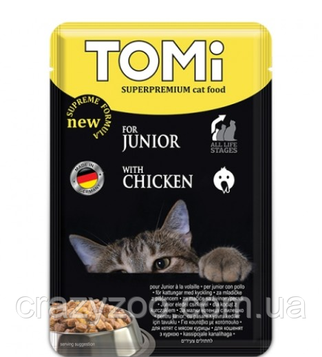 Влажный корм для котят TOMi Junior Chicken с курицей 100 г 465172