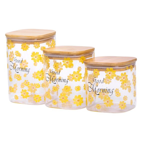 Банки для сипучих продуктів набір з 3 шт з бамбуковими кришками 700 (мл), 900 (мл), 1.2 (л) HP-33-3 | Зображення 3