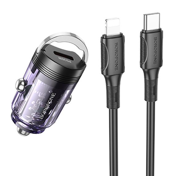 АЗП Borofone BZ29 Ray PD30W (1USB-C) + кабель Type-C to Lightning Transparent purple