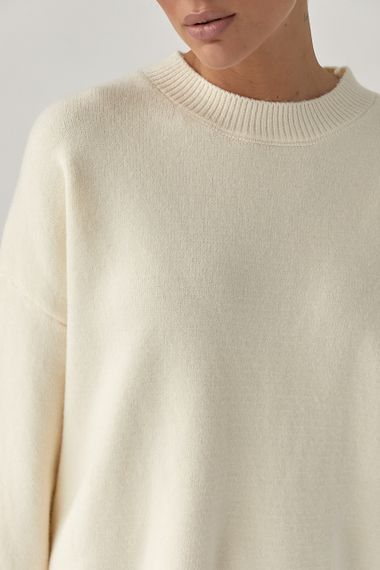 Вільний в'язаний джемпер із розрізами - молочний цвет, ONE SIZE (є розміри) | Зображення 3